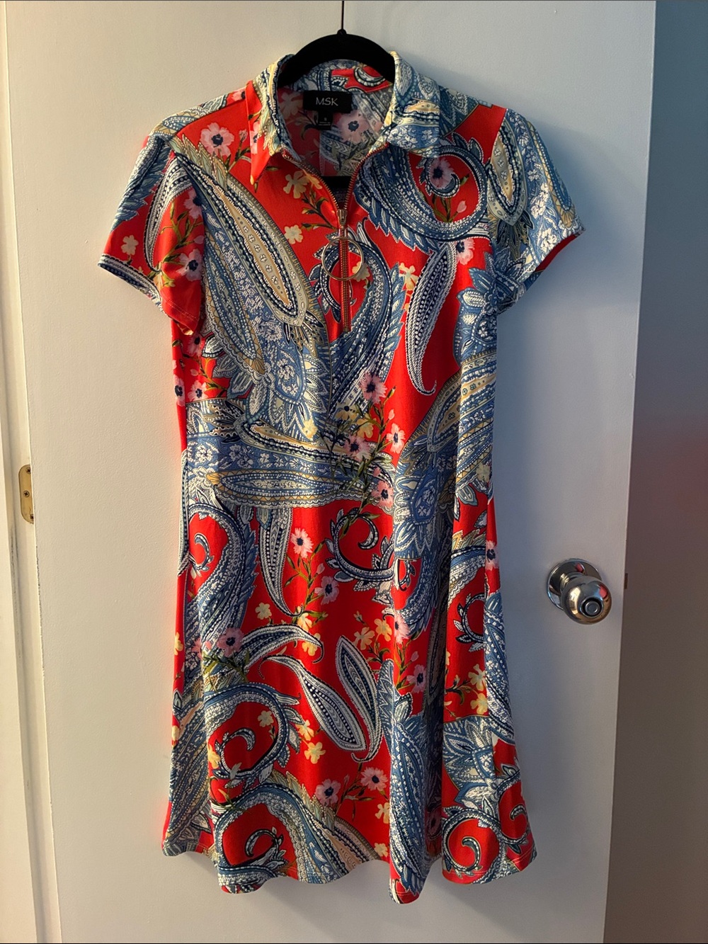 MSK Red & Blue Paisley Short-Sleeve A-Line Dress